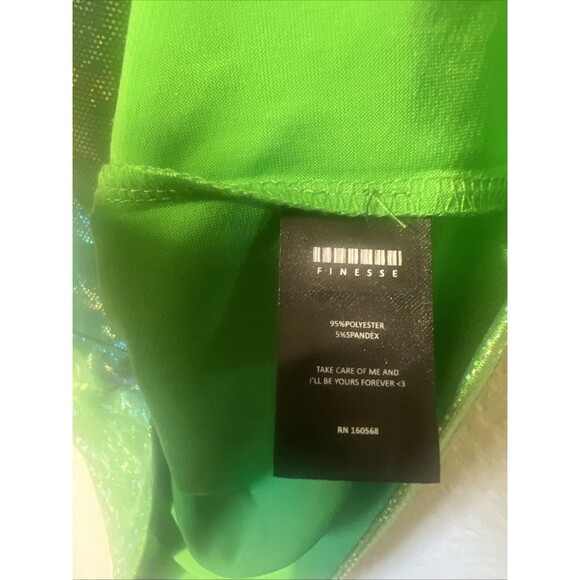 Finesse Holographic Green Foil Metallic Cropped Mock Neck Top Y2K Mermaid M - Picture 5 of 6